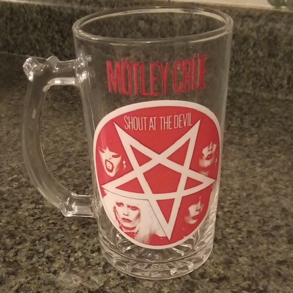 Motley Crue!! Red and Clear Glass Mug